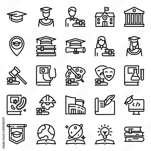 University icon set in 25 different shape for education, learning, school, and study needs.