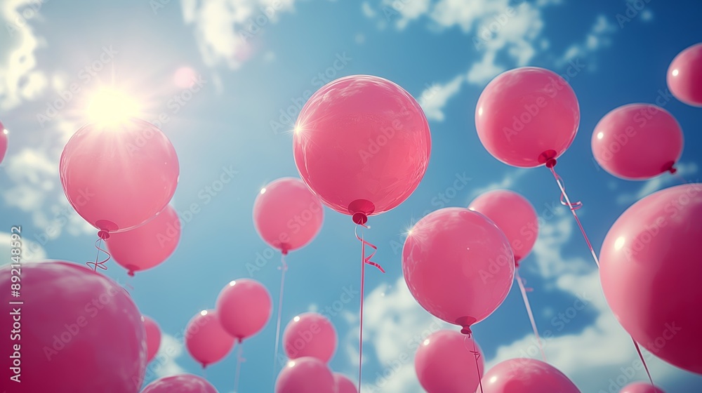 Pink Balloons Floating in the Blue Sky Pink Balloons Floating in the Blue Sky
