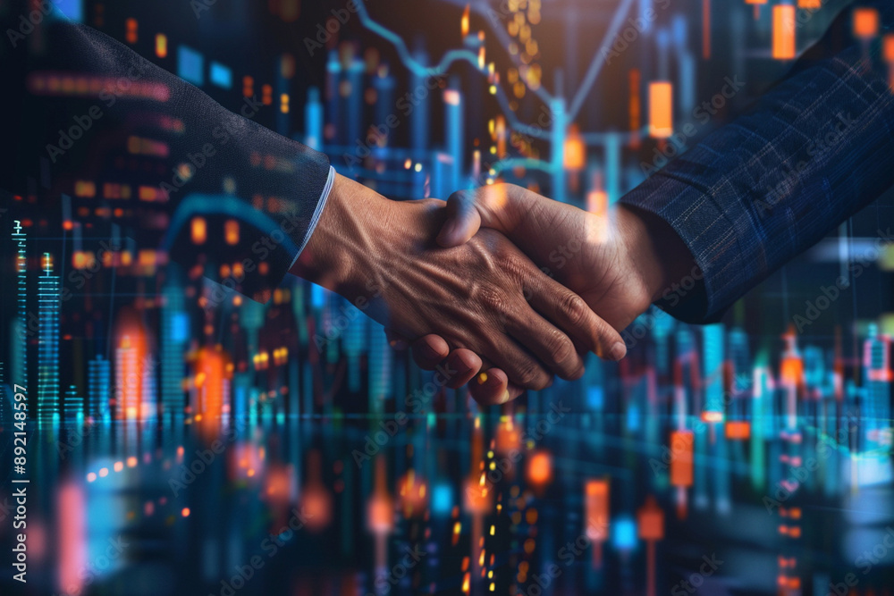 Shake hand with data graph background Shake hand with data graph background