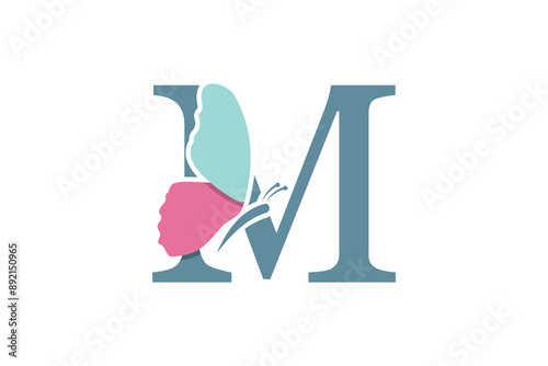 combination of an elegant butterfly design with the letter m