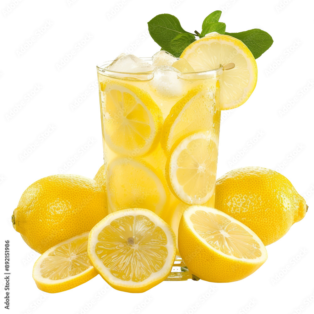 Refreshing Lemonade with Ice and Fresh Lemon Slices Isolated Without Background. Refreshing Lemonade with Ice and Fresh Lemon Slices Isolated Without Background.