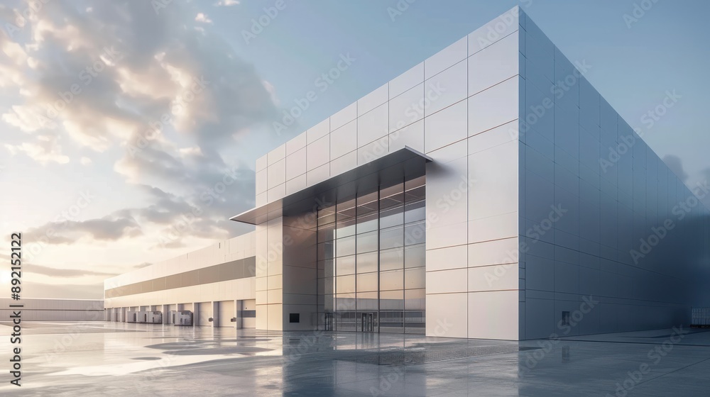 Modern logistics warehouse building structure. AI technology generated image Modern logistics warehouse building structure. AI technology generated image