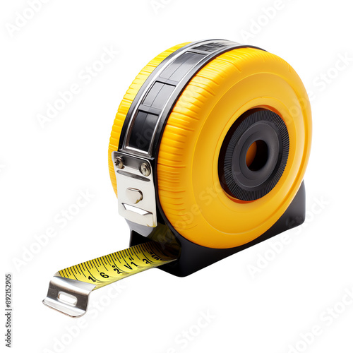 Close-up of a yellow and black measuring tape with extended measurement. Ideal for construction, DIY projects, and precision measuring tasks.