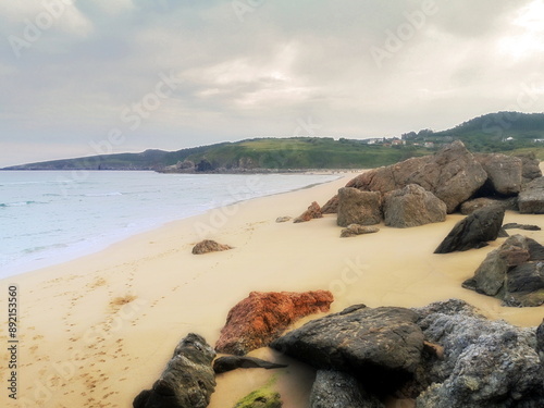 Esteiro beach, Celeiro, famous for its fine sand and where surfing is practiced, Lugo, Galicia, Spain, diffuser filter, photo