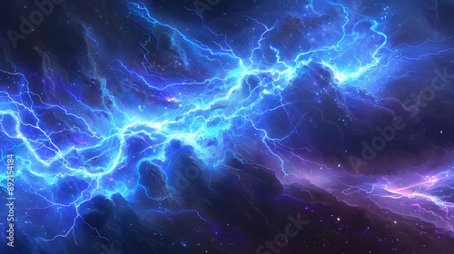 Blue glowing plasma lightning. 