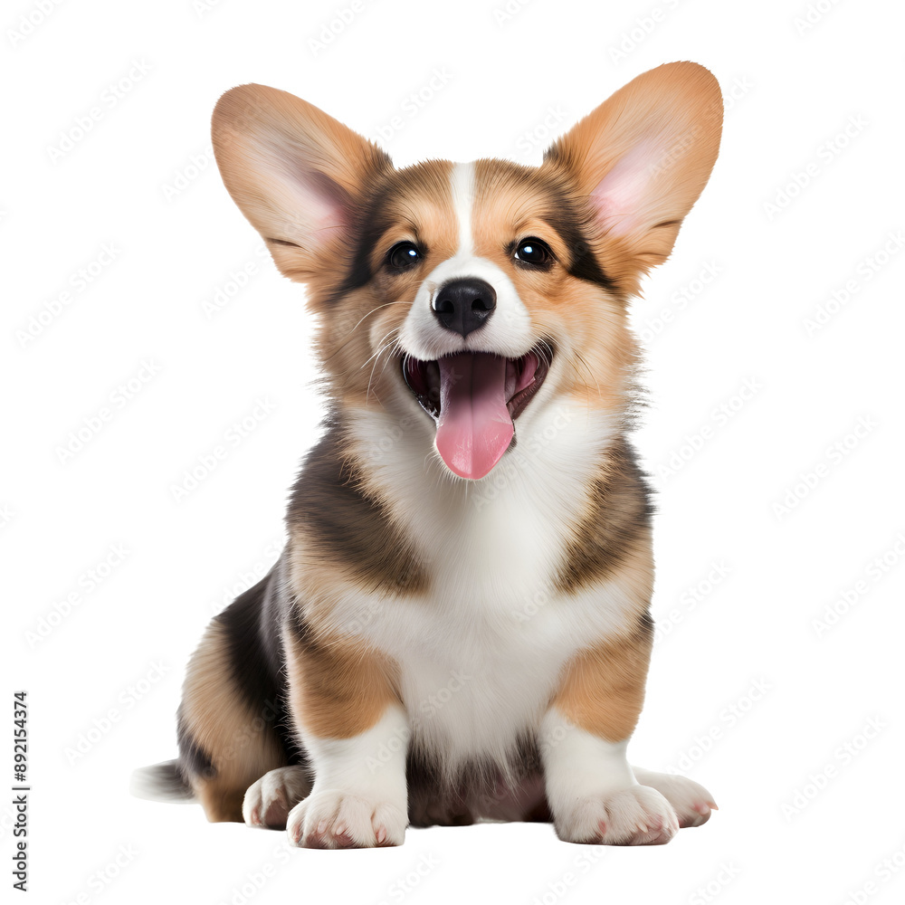 Happy puppy of sitting welsh corgi with open mouth Happy puppy of sitting welsh corgi with open mouth