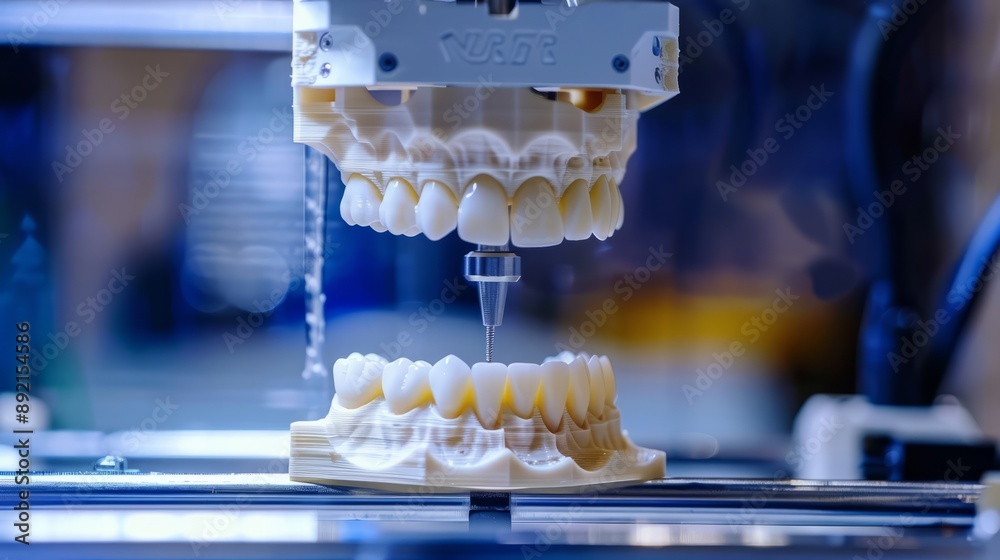 Obraz premium 3D printer makes human teeth. New technologies of future. 