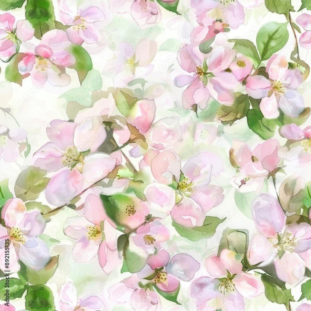 Fototapeta premium Watercolor hand-painted seamless pattern of blooming tulips, vibrant colors and lush green leaves, cheerful spring design