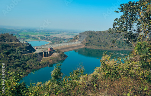 serene lake and lush green land surrounding the Lower Dam, part of Purulia pumped storage project. This hydel power project is major source of water in arid regions of Purulia.