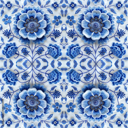 Bue Flower Fabric stumpwork embroidery backgrounds