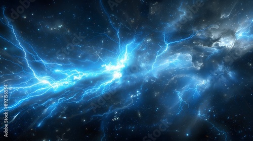 Blue glowing plasma lightning. 