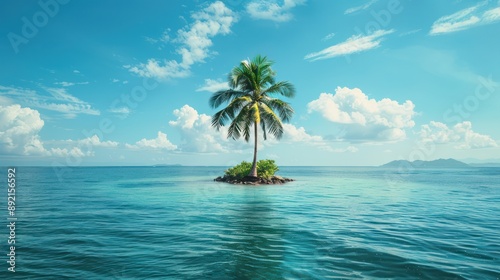 Small island in the sea with a coconut tree