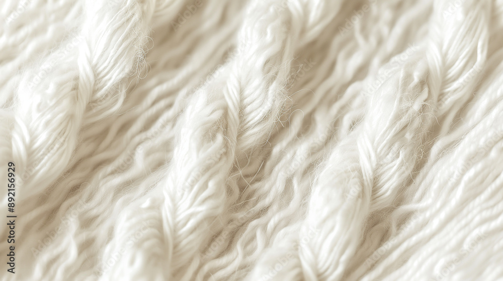 A close-up of the surface texture of white knitted yarn, highlighting its softness and delicate sheen A close-up of the surface texture of white knitted yarn, highlighting its softness and delicate sheen