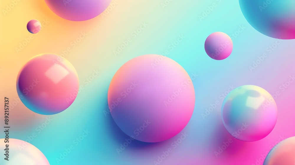 Abstract background of colorful, shiny spheres on a gradient background.