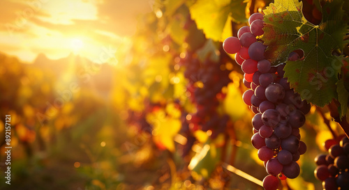 Vineyards with blurred sunset backgroun