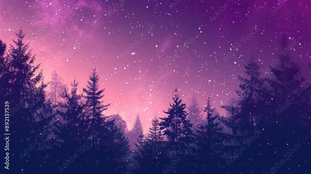 Cosmic violet and pink gradient starry sky with forest tree silhouettes, offering an aesthetic and serene phone wallpaper Cosmic violet and pink gradient starry sky with forest tree silhouettes, offering an aesthetic and serene phone wallpaper