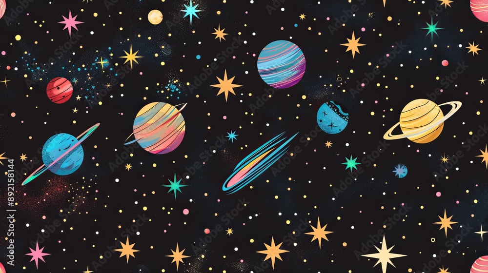Naklejka premium Colorful Planets and Stars in Space