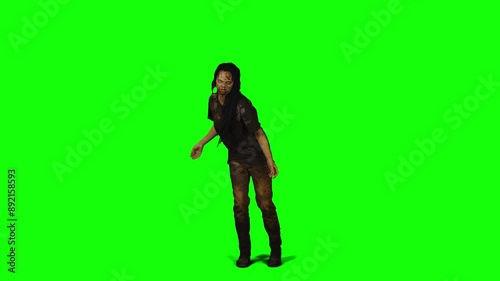Female Zombie Standing Green Background 