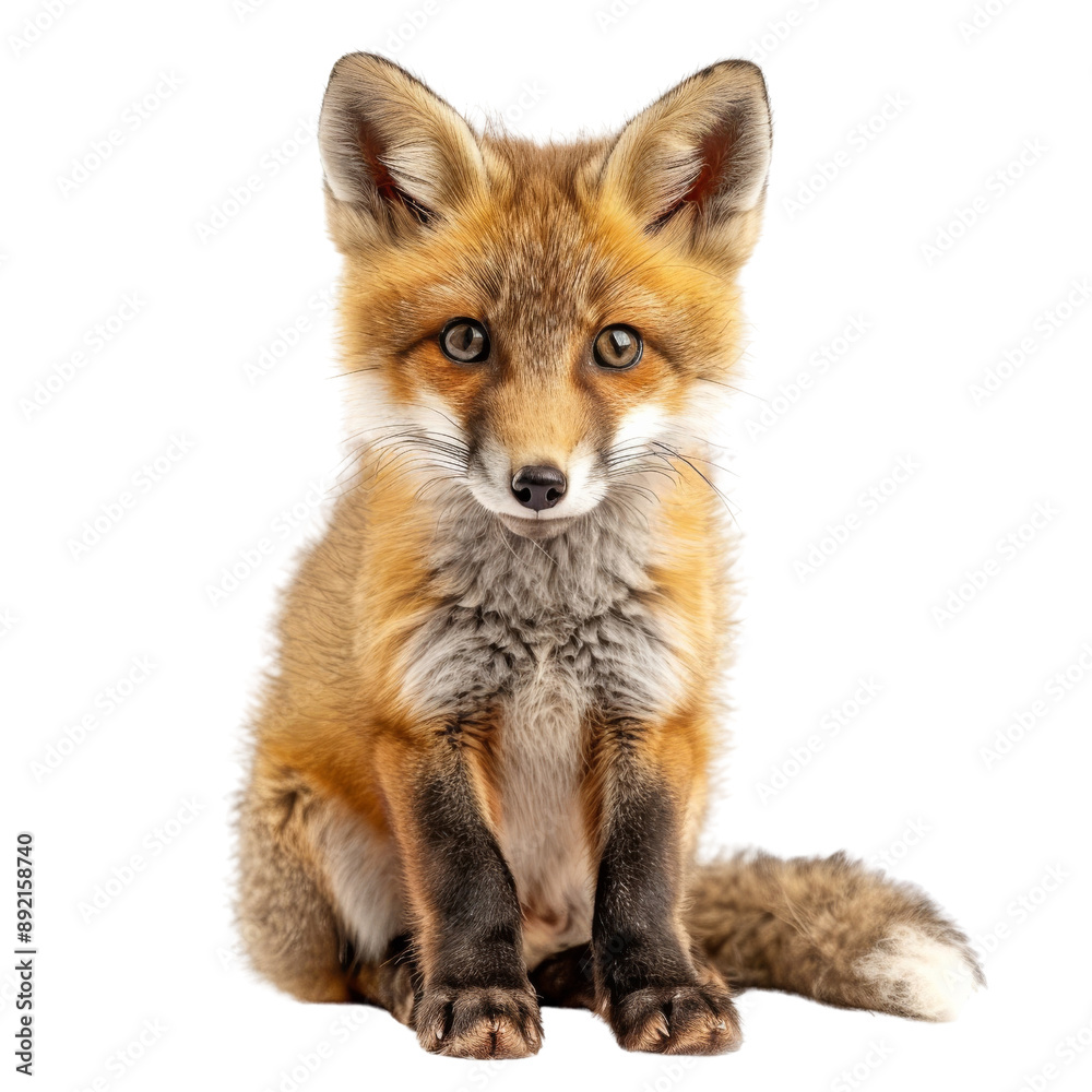 Isolated Red Fox Sitting with Fur Texture and Expressive Eyes. Isolated Red Fox Sitting with Fur Texture and Expressive Eyes.