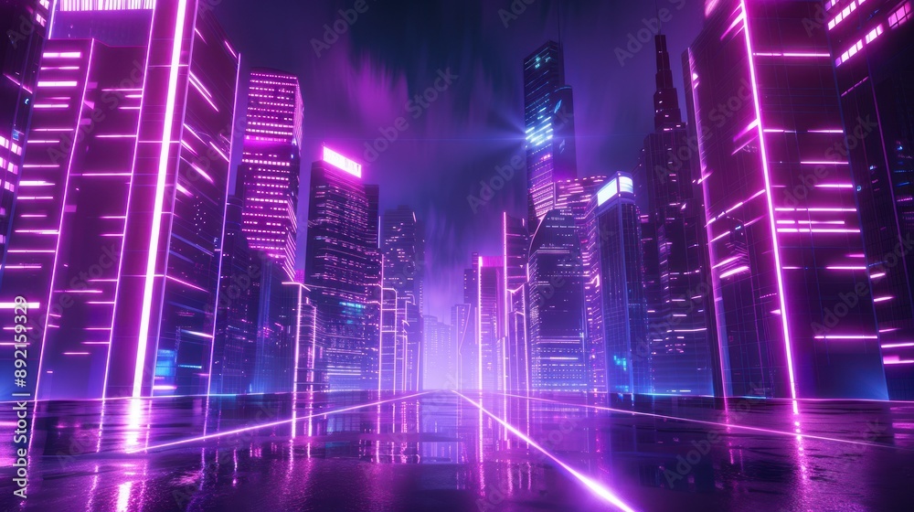 A cyberpunk cityscape with neon lights and a pink sky A cyberpunk cityscape with neon lights and a pink sky