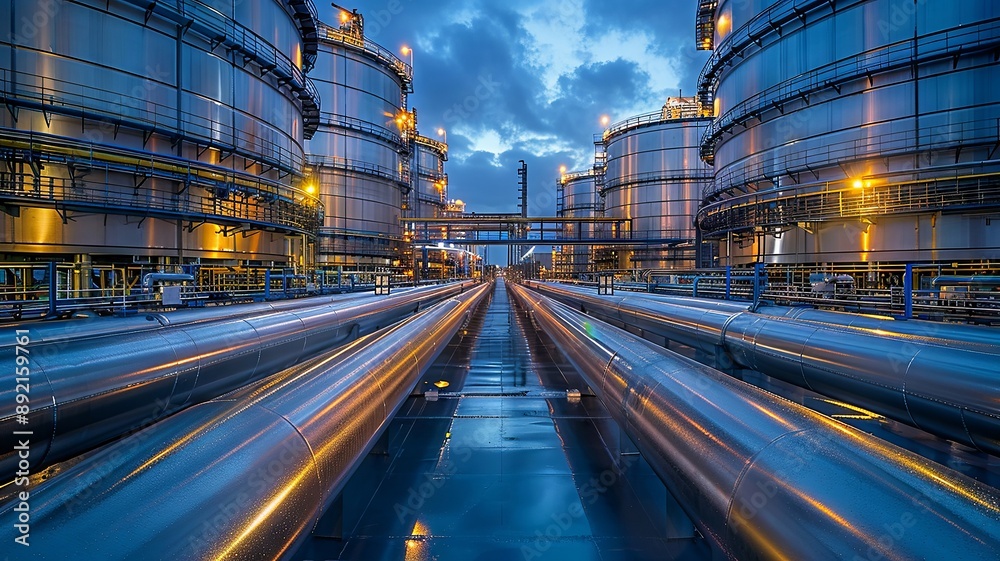 Obraz premium Industrial Pipeline Network at Dusk