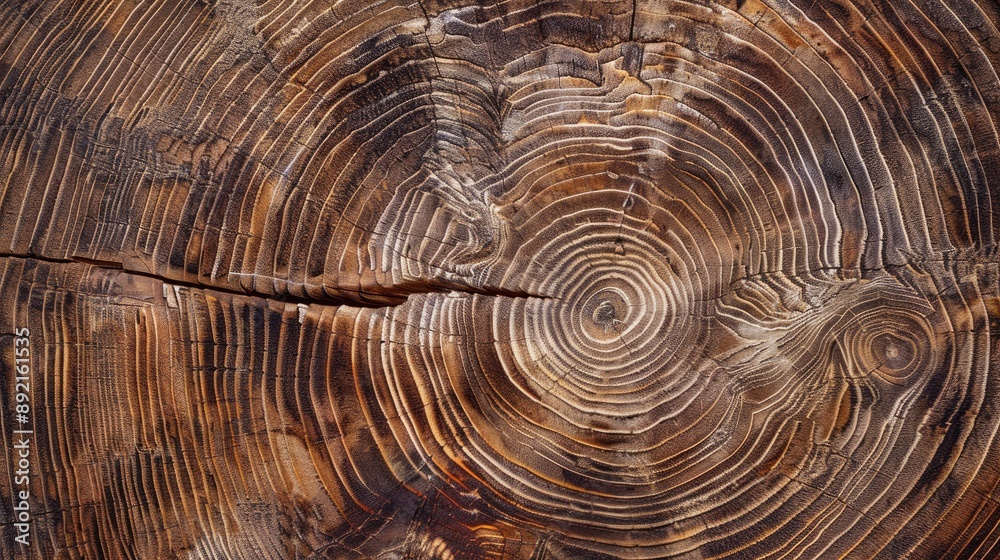 Fototapeta premium Close-up of a tree stump showcasing growth rings and texture.