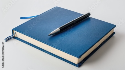 Blue notebook with space on white background related to literature reading writing and books