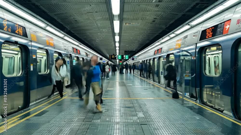 Public underground transport. Busy people hurry during rush hour in ...