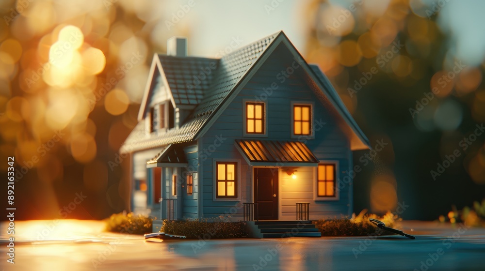House ownership and real estate investment, miniature house with keys with sunlight background, Ai generated for ads House ownership and real estate investment, miniature house with keys with sunlight background, Ai generated for ads