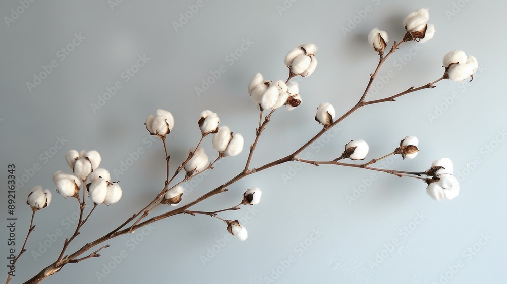 Detailed white cotton twigs, offering a delicate and elegant natural visual Detailed white cotton twigs, offering a delicate and elegant natural visual