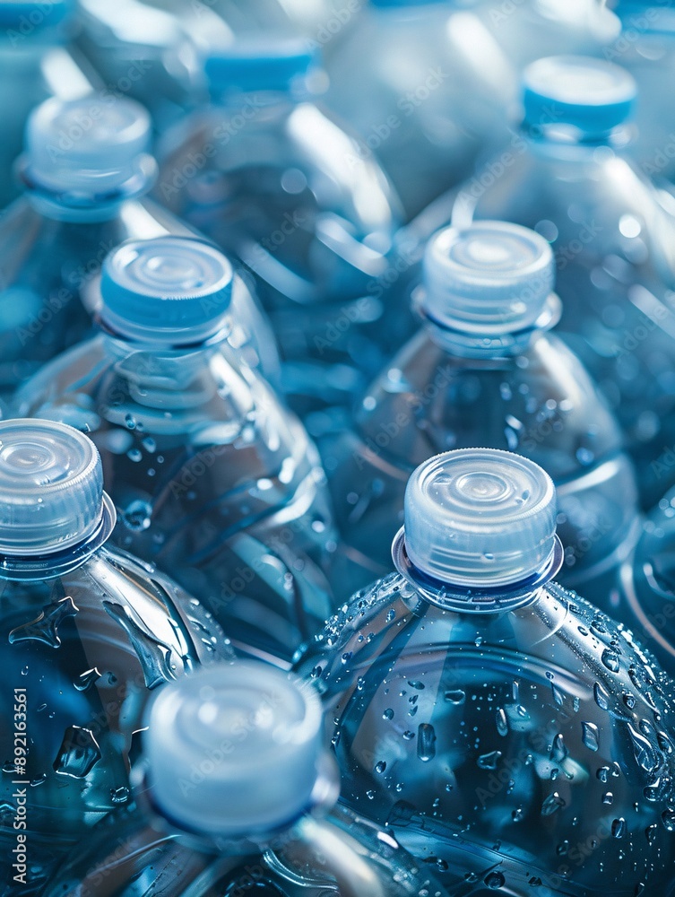 A close-up view of numerous plastic bottles, representing the concept of recycling. A close-up view of numerous plastic bottles, representing the concept of recycling.