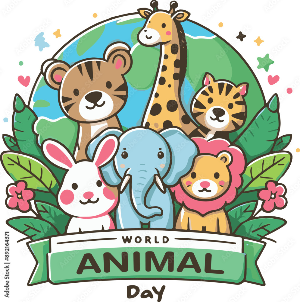 Fototapeta premium World Animal Day Typography Illustration Art