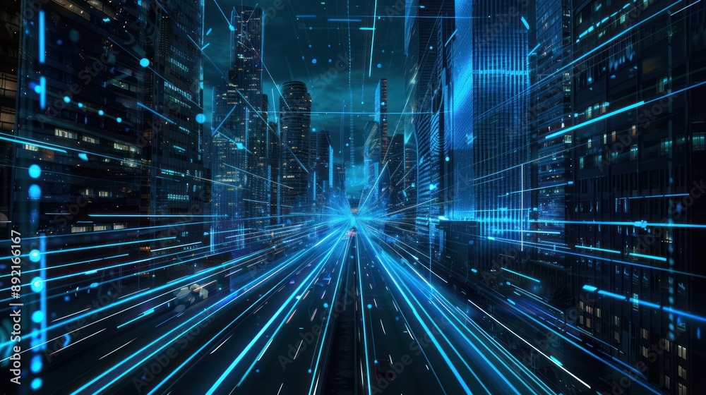 custom made wallpaper toronto digitalCyberpunk Cityscape with Neon Lights and Digital Data