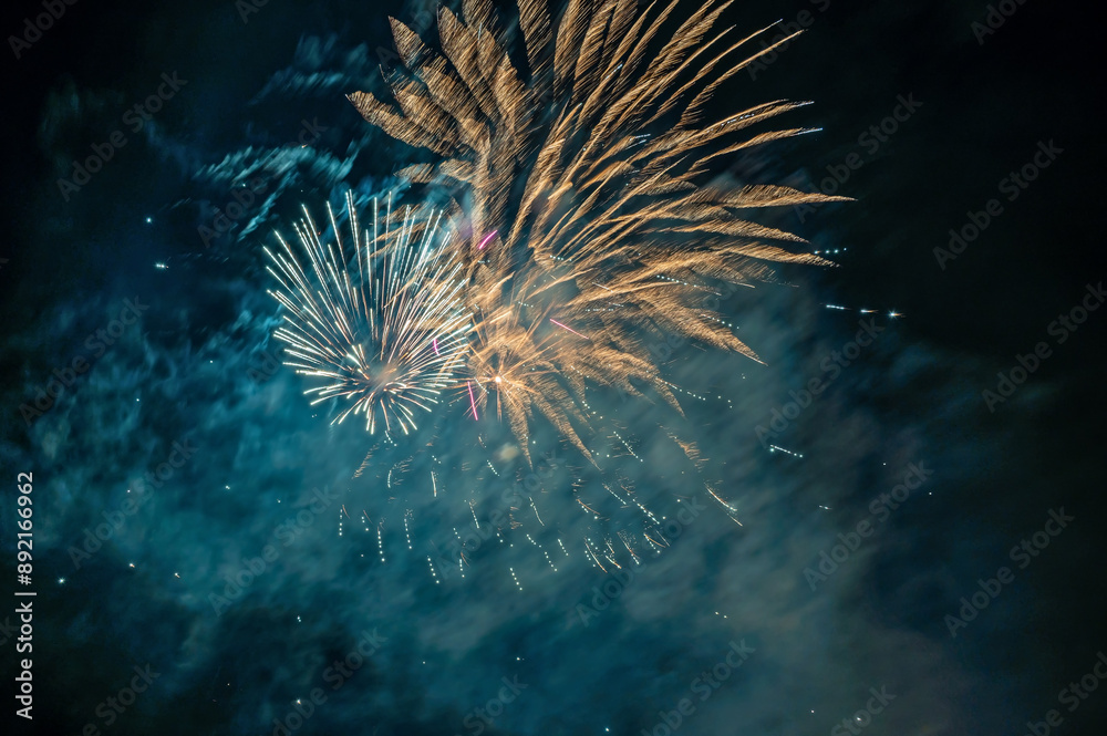 Fototapeta premium Fireworks with blurred light pattern as background.