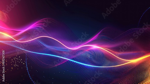 Abstract colorful swirling wave of light with a purple and pink hue background