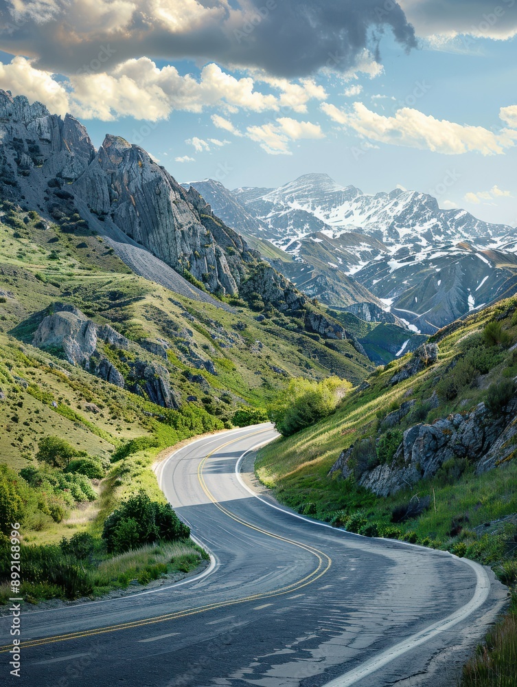 A winding road in the mountains. AI technology generated image A winding road in the mountains. AI technology generated image
