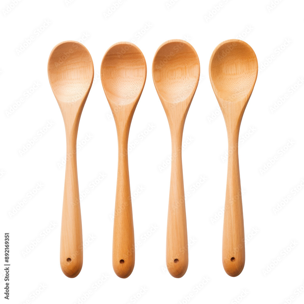 Set of Four Isolated Wooden Spoons Without Background for Culinary Use. Set of Four Isolated Wooden Spoons Without Background for Culinary Use.