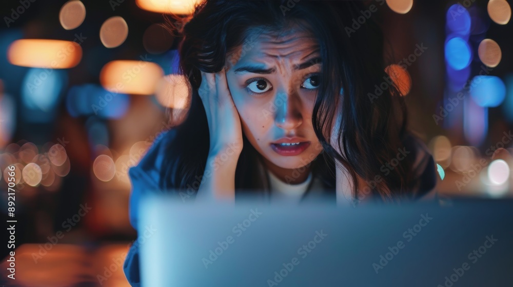 Fototapeta premium Some shots of computers with focus on email, or cell phone. Reactions on people's faces should be concerned, upset but not too extreme.