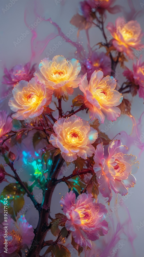 Colorful neon sakura branches.