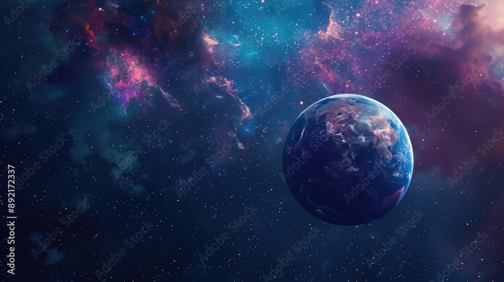 Planet floating in space, offering a breathtaking and awe-inspiring cosmic scene Planet floating in space, offering a breathtaking and awe-inspiring cosmic scene