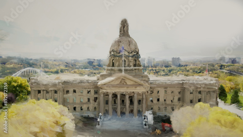 watercolor painting of legislature building, no ai