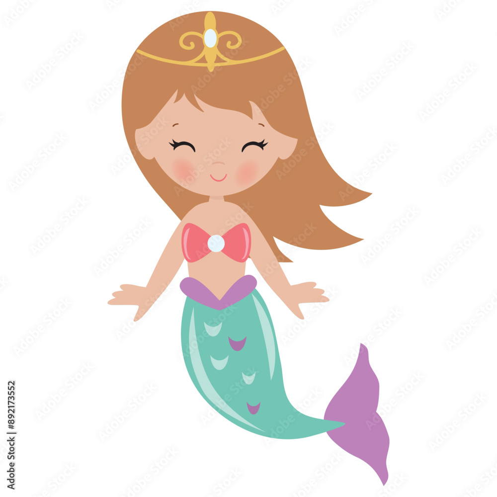 Cute mermaid sea princess vector cartoon illustration Cute mermaid sea princess vector cartoon illustration