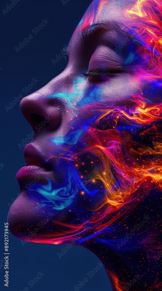 A Close-up Shot of a Colorful profiles with modern, abstract geometric