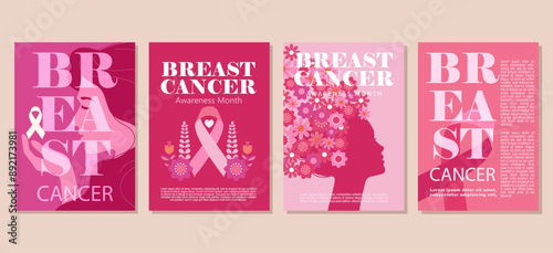 Breast Cancer Awareness Month set banner for social media, cover, background