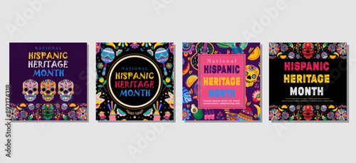 Elegant hispanic heritage month Set of greeting cards, posters, holiday covers