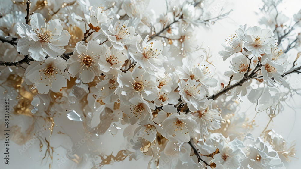 White sakura branches on a white background.
White sakura branches on a white background.