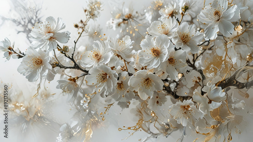 Wallpaper Mural White sakura branches on a white background.
 Torontodigital.ca