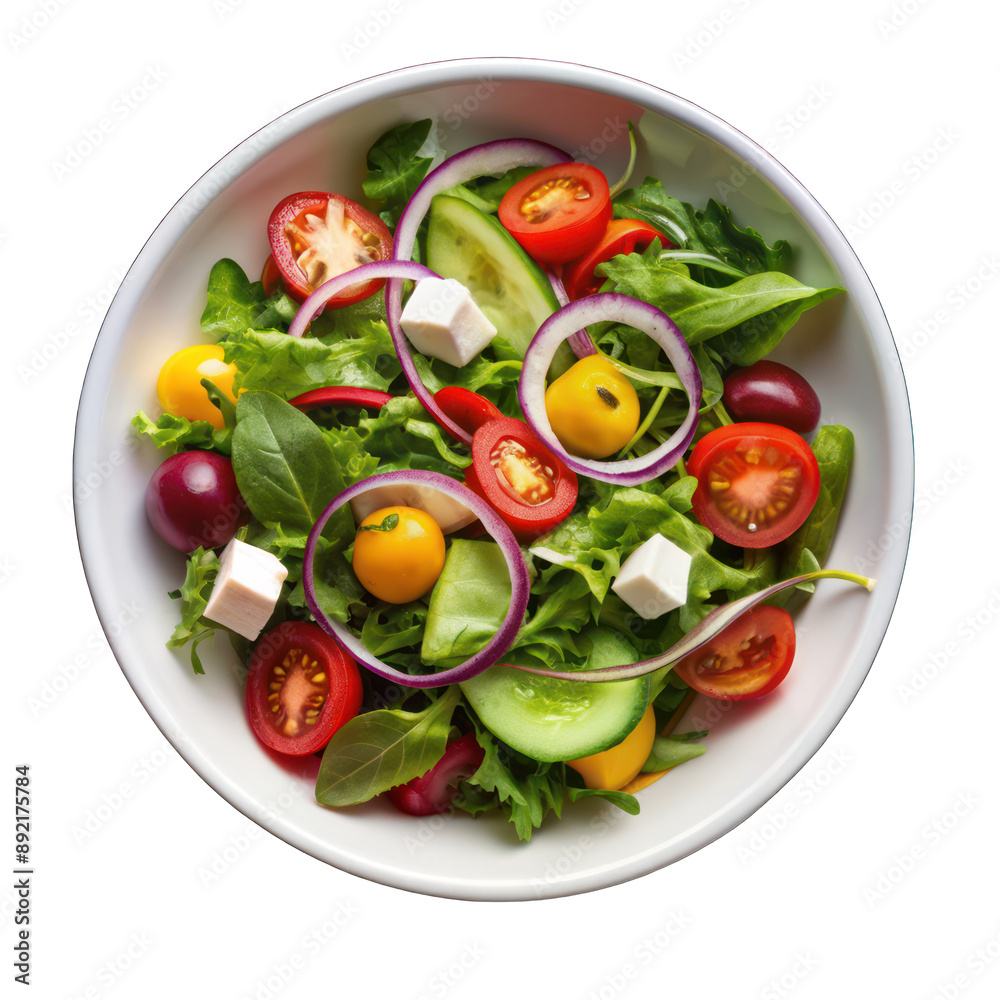 White bowl of salad top view isolated on transparent background White bowl of salad top view isolated on transparent background