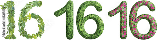 16, design made from green grass, leaves and flower, .suitable for birthday, anniversary and memorial day templates, go green concept	
