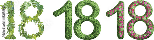 18, design made from green grass, leaves and flower, .suitable for birthday, anniversary and memorial day templates, go green concept	
